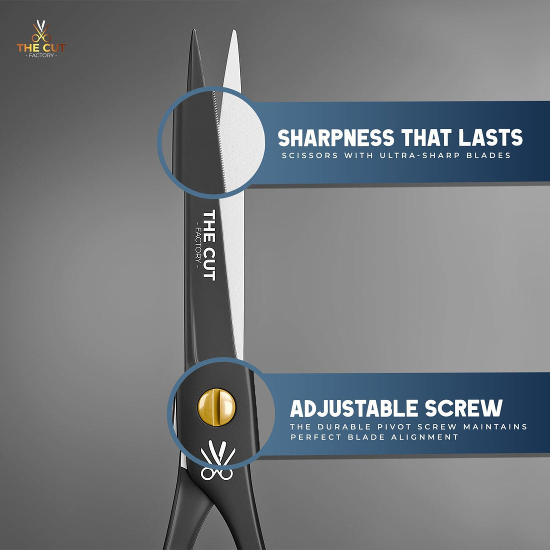 The Cut Factory® Hair Scissors & Hair Cutting Scissors - 6.5” Matte Black Professional Barber Shears with Micro-Serrated Blade, Gift Box & Leather Pouch