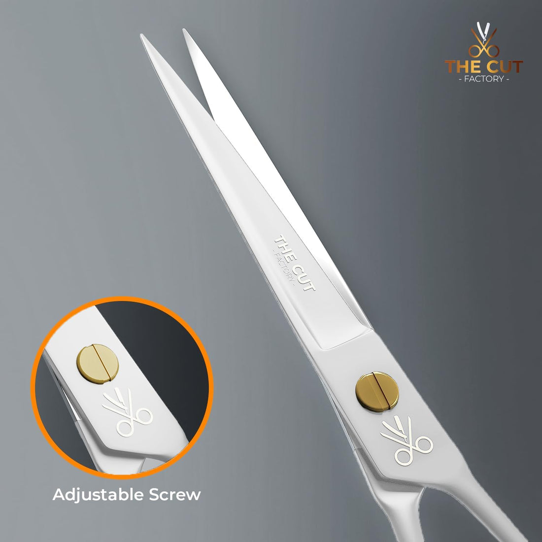 The Cut Factory- 6.5” Professional Hair Scissors - High Carbon 420 Stainless Steel Hair Cutting Scissors, Ultra-Sharp Barber Shears for Salon & Home (WHITE)