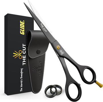 The Cut Factory® Hair Scissors & Hair Cutting Scissors - 6.5” Matte Black Professional Barber Shears with Micro-Serrated Blade, Gift Box & Leather Pouch